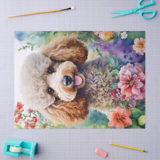 Poodle farbenfrohe Blume Aquarell Seidenpapier (Basteln)