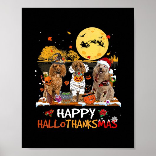 Poodle Frohe Hallothanksmas Halloween Erntedankfes Poster (Vorne)