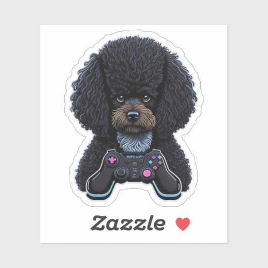 Poodle Gamer With Joystick Aufkleber (Blatt)