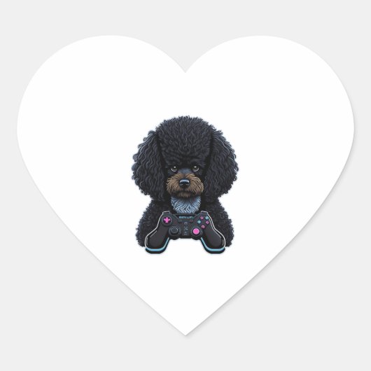 Poodle Gamer With Joystick Herz-Aufkleber (Vorderseite)