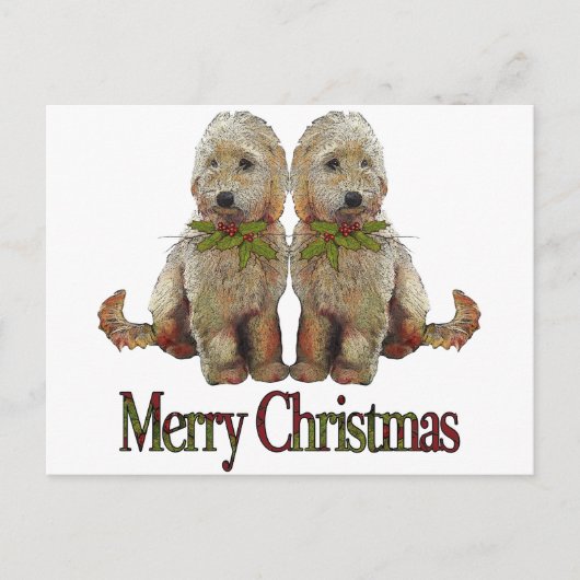 Poodle, Golden Doodle Couple Weihnachten: Kunst Feiertagspostkarte (Vorderseite)