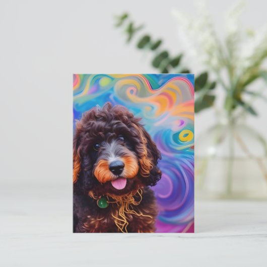 Poodle Got in Spaghetti Postkarte (Stehend Vorderseite)