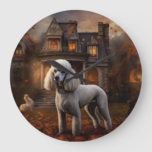 Poodle Halloween Beängstigend Große Wanduhr (Vorderseite)