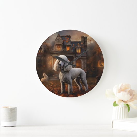 Poodle Halloween Beängstigend Große Wanduhr (Zuhause)
