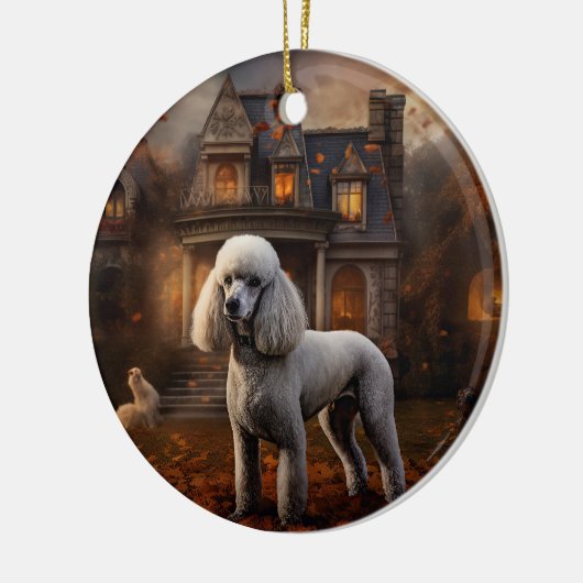 Poodle Halloween Beängstigend Keramik Ornament (Links)