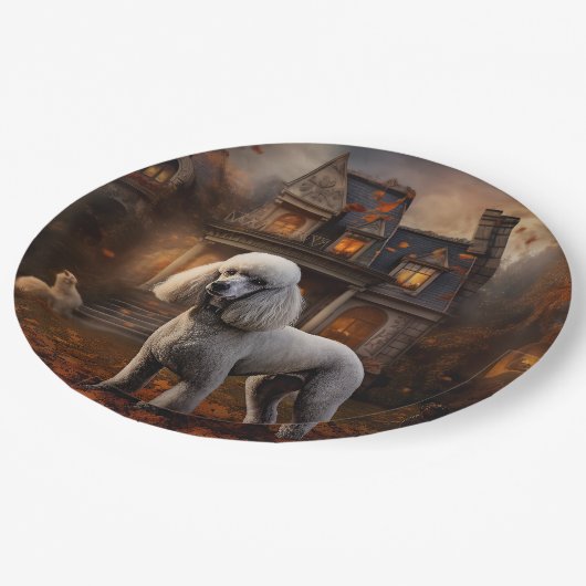 Poodle Halloween Beängstigend Pappteller (Schrägansicht)