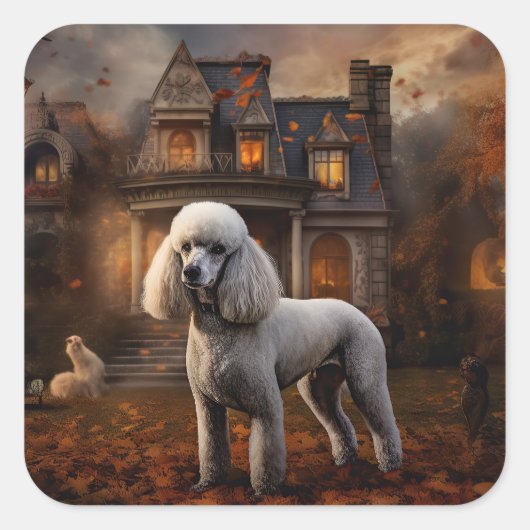 Poodle Halloween Beängstigend Quadratischer Aufkleber (Vorderseite)