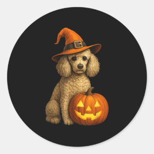 Poodle Halloween Pumpkin Hexenhutenhalde Kunstfami Runder Aufkleber