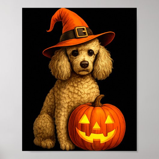 Poodle Halloween Pumpkin Witch Hat Dog Art Family  Poster (Vorne)
