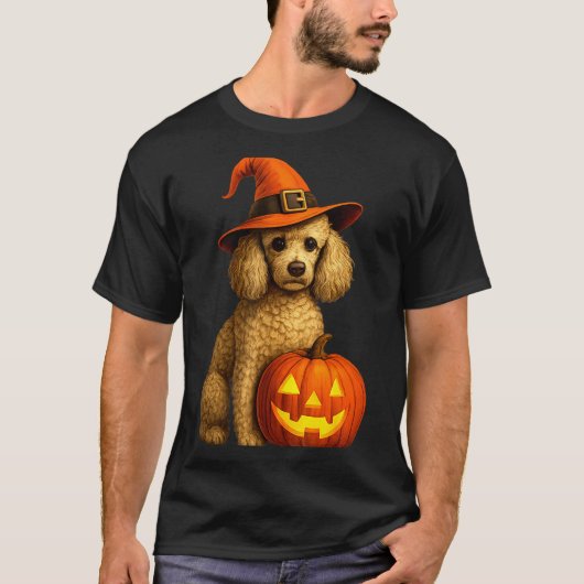 Poodle Halloween Pumpkin Witch Hat Dog Art Family  T-Shirt (Vorderseite)