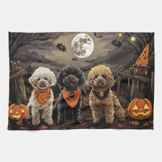 Poodle Halloween Spooky Geschirrtuch (Horizontal)