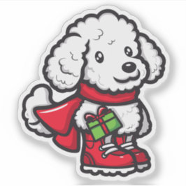 Poodle hält ein Weihnachtsgeschenk Aufkleber