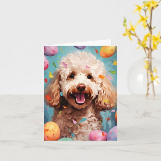 Poodle Happy Oaster Karte (Gelbe Blume)