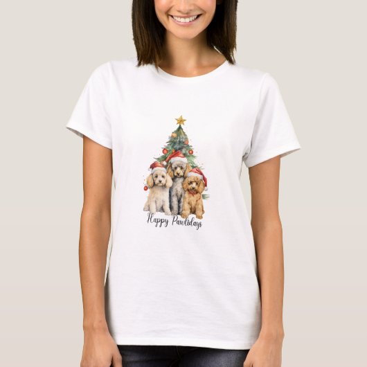 Poodle Happy Pawlidays T-Shirt (Vorderseite)