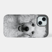 Poodle Hund Foto Schwarz und Weiß personalisierbar iPhone 15 Hülle (Rückseite (Horizontal))