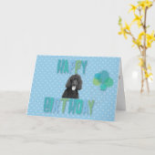 Poodle Hund Happy Birthday Grußkarte Karte (Gelbe Blume)