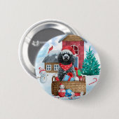 Poodle Hund im Schnee Weihnachtshaus Button (Vorne & Hinten)