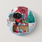 Poodle Hund im Schnee Weihnachtshaus Button (Vorderseite)