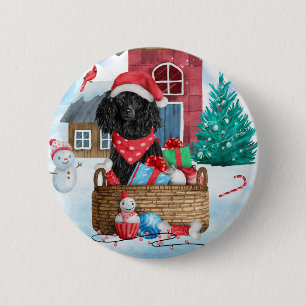 Poodle Hund im Schnee Weihnachtshaus Button