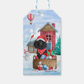 Poodle Hund im Schnee Weihnachtshaus Geschenkanhänger (Rückseite)