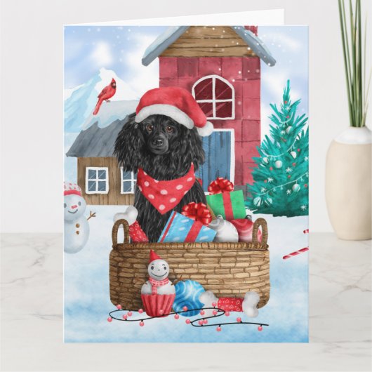 Poodle Hund im Schnee Weihnachtshaus Karte (Vorderseite)