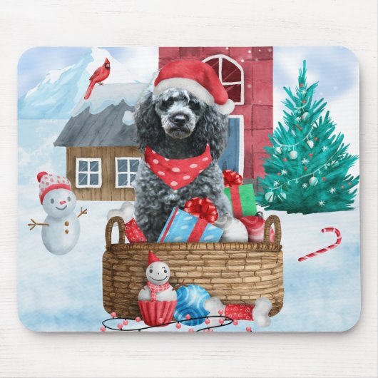 Poodle Hund im Schnee Weihnachtshaus Mousepad (Vorne)