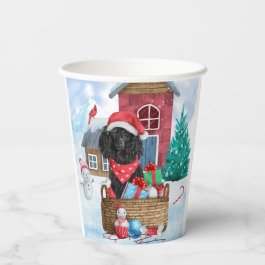 Poodle Hund im Schnee Weihnachtshaus Pappbecher (Rückseite)