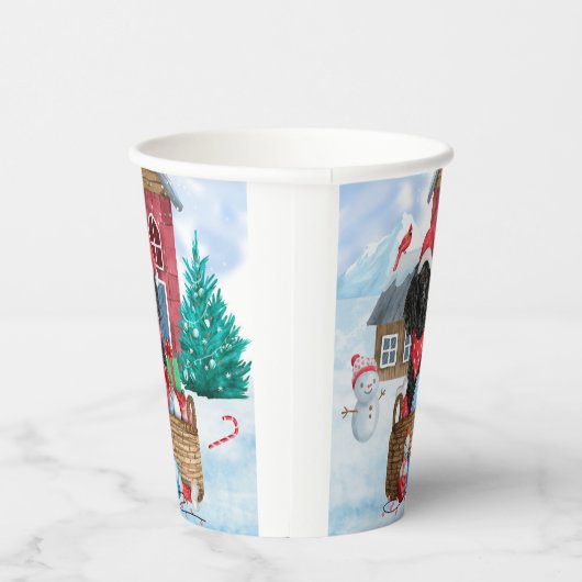 Poodle Hund im Schnee Weihnachtshaus Pappbecher (Rechts)