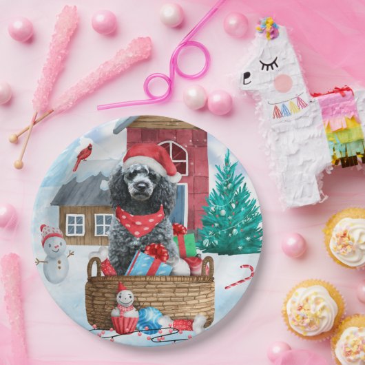 Poodle Hund im Schnee Weihnachtshaus Pappteller (Party)