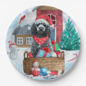 Poodle Hund im Schnee Weihnachtshaus Pappteller (Vorderseite)