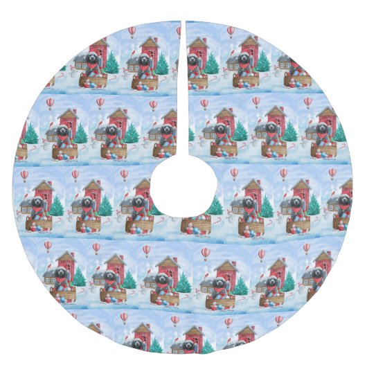 Poodle Hund im Schnee Weihnachtshaus Polyester Weihnachtsbaumdecke (Vorderseite)