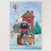 Poodle Hund im Schnee Weihnachtshaus Puzzle (Vertikal)