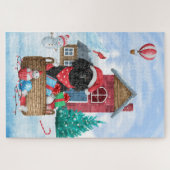 Poodle Hund im Schnee Weihnachtshaus Puzzle (Horizontal)