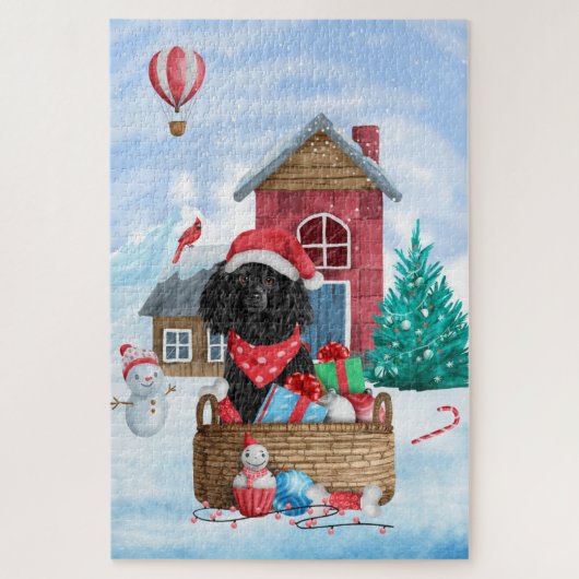 Poodle Hund im Schnee Weihnachtshaus Puzzle (Vertikal)