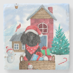 Poodle Hund im Schnee Weihnachtshaus Steinuntersetzer