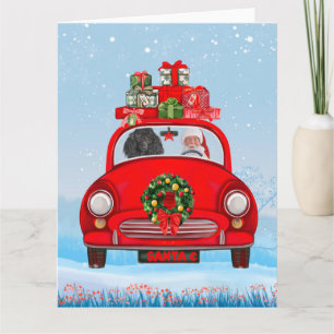 Poodle Hund in Auto mit dem Weihnachtsmann Karte