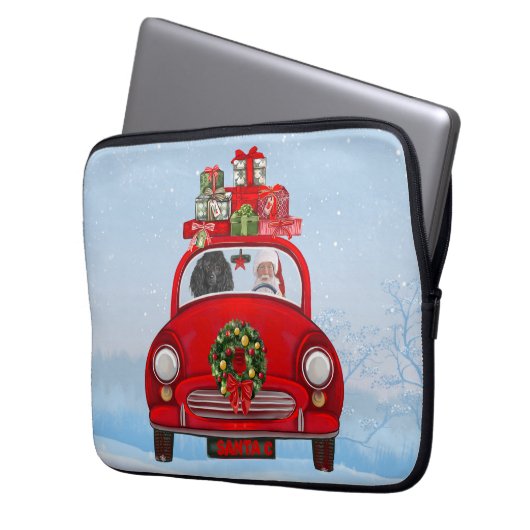Poodle Hund in Auto mit dem Weihnachtsmann Laptopschutzhülle (Vorderseite Links)