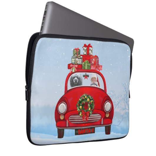 Poodle Hund in Auto mit dem Weihnachtsmann Laptopschutzhülle (Vorne Rechts)