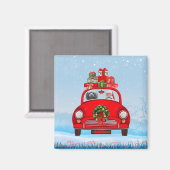 Poodle Hund in Auto mit dem Weihnachtsmann Magnet (Vorderseite/Rückseite)