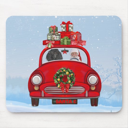 Poodle Hund in Auto mit dem Weihnachtsmann Mousepad (Vorne)