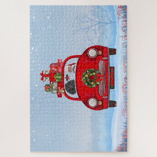 Poodle Hund in Auto mit dem Weihnachtsmann Puzzle (Vertikal)