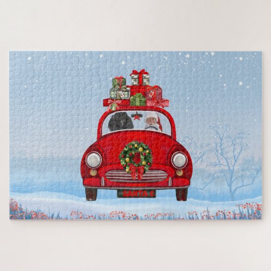 Poodle Hund in Auto mit dem Weihnachtsmann Puzzle (Horizontal)