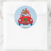 Poodle Hund in Auto mit dem Weihnachtsmann Runder Aufkleber (Tasche)