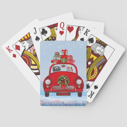 Poodle Hund in Auto mit dem Weihnachtsmann Spielkarten (Rückseite)