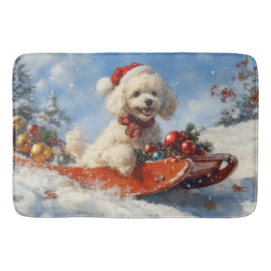 Poodle Hund in Sledge Lass es Schnee Weihnachten Badematte (Vorderseite)