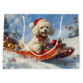 Poodle Hund in Sledge Lass es Schnee Weihnachten Große Geschenktüte (Vorderseite)