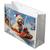Poodle Hund in Sledge Lass es Schnee Weihnachten Große Geschenktüte (Vorderseite Schrägansicht)