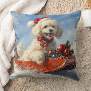 Poodle Hund in Sledge Lass es Schnee Weihnachten Kissen