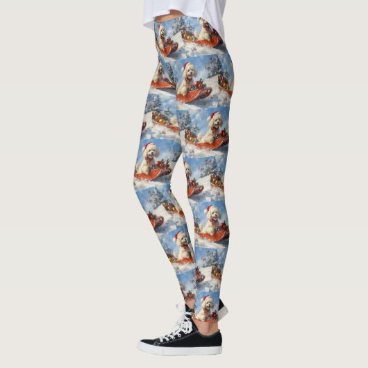 Poodle Hund in Sledge Lass es Schnee Weihnachten Leggings (Links)