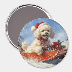 Poodle Hund in Sledge Lass es Schnee Weihnachten Magnet